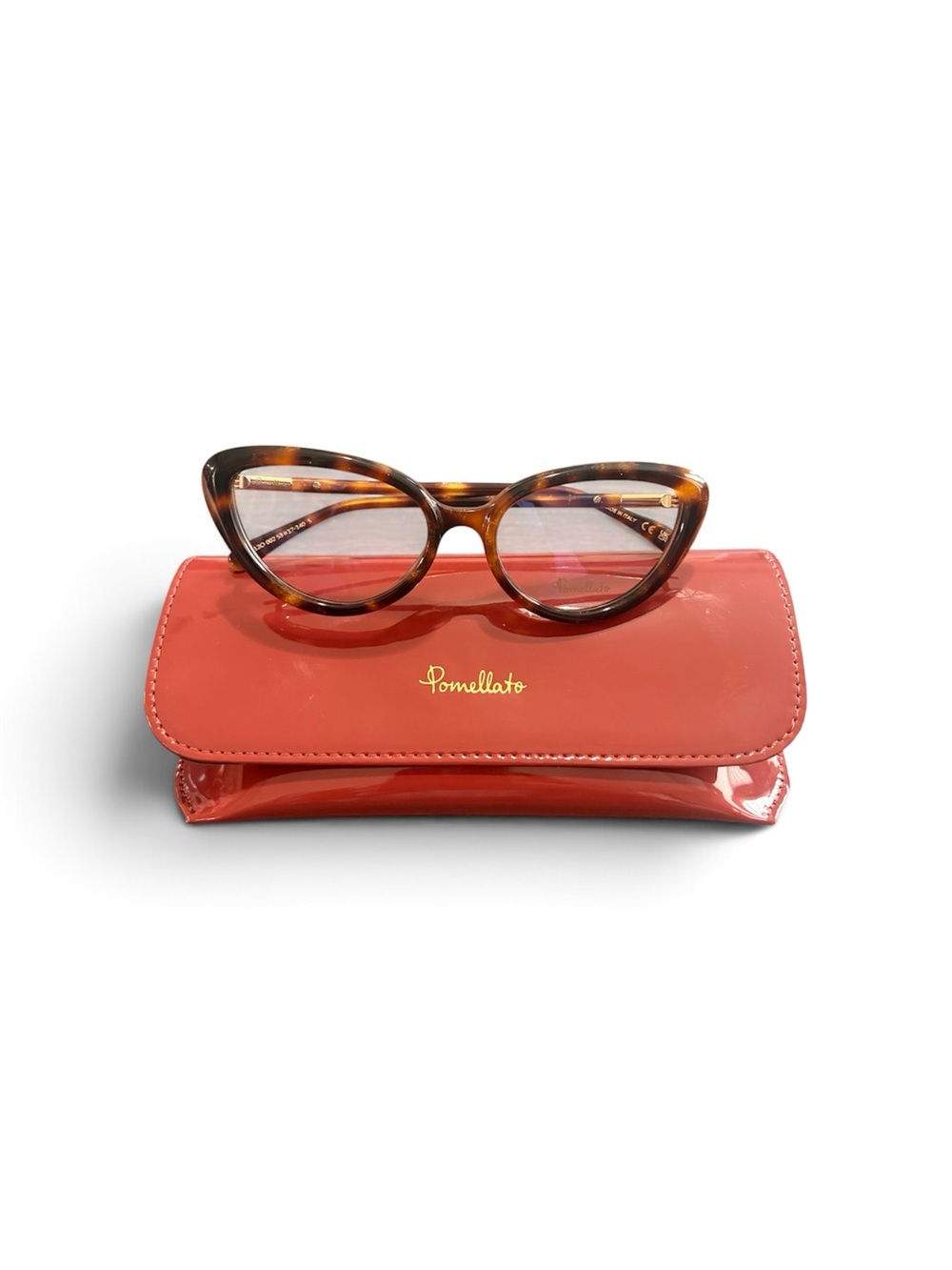 Pomellato Tortoiseshell Cat-Eye Glasses with Red Case
